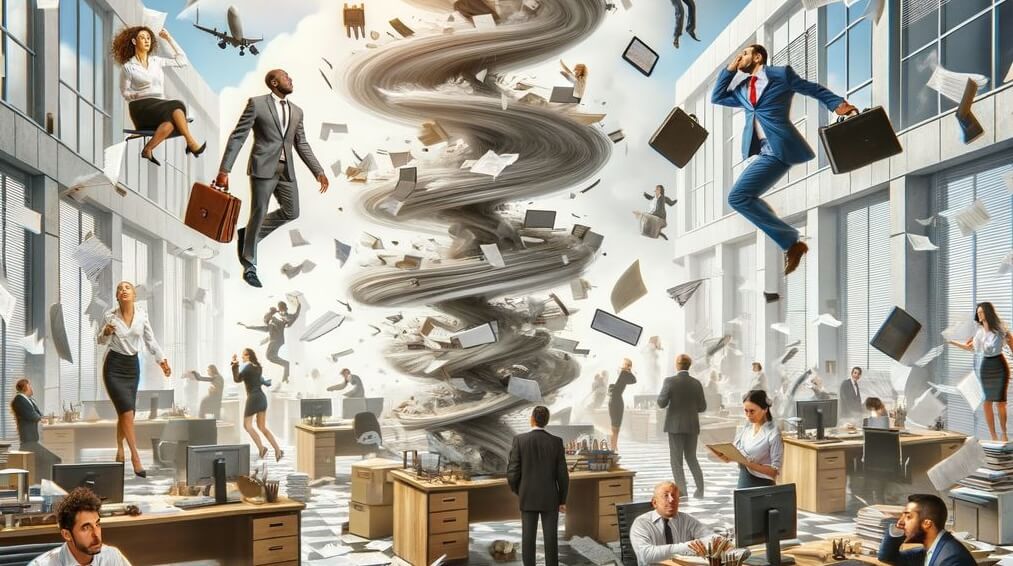 a tornado in the air depicting organizational chaos