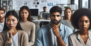 A group of people sitting in an office, wondering if they have imposter syndrome.