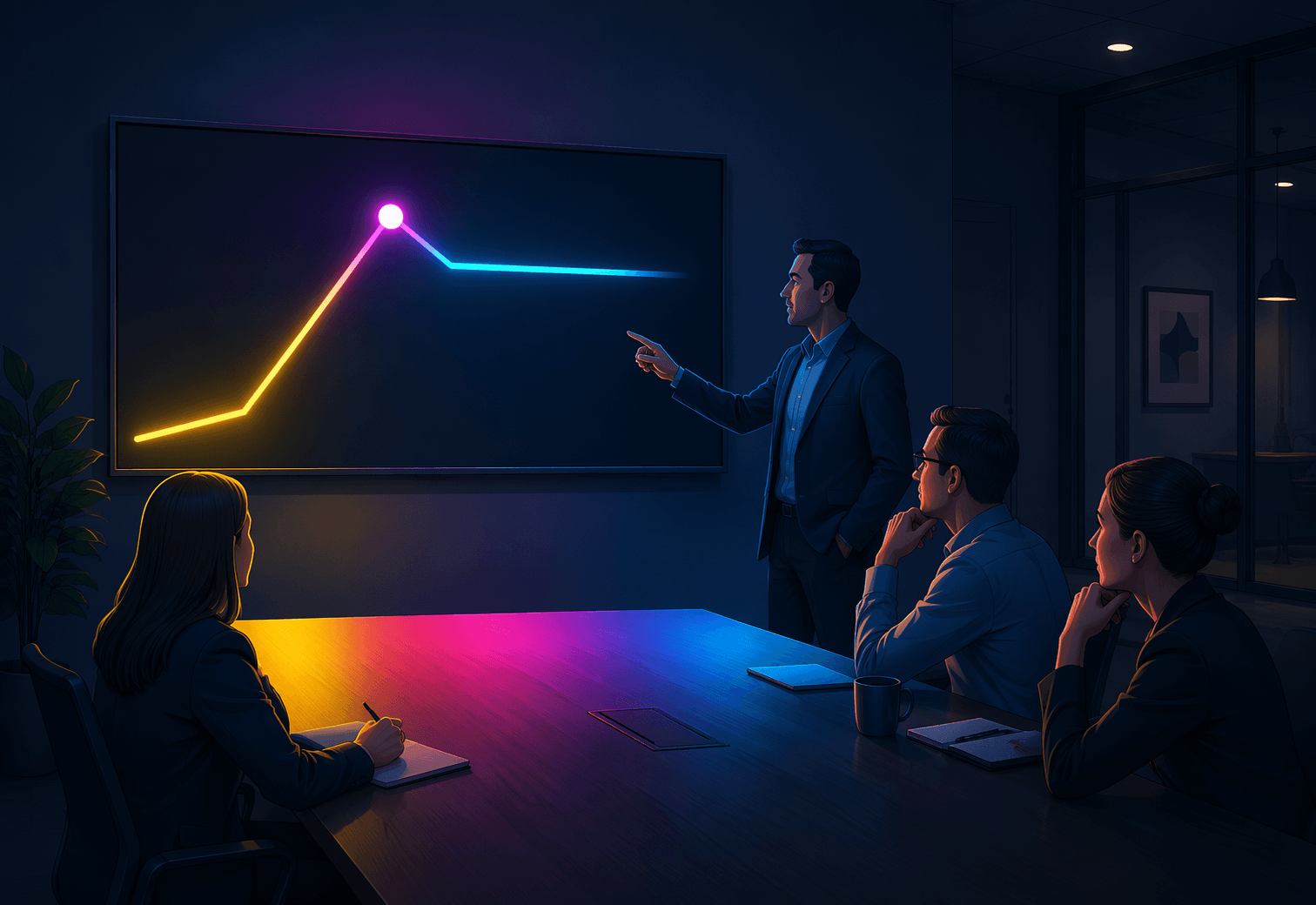 Business meeting with an AI adoption data presentation